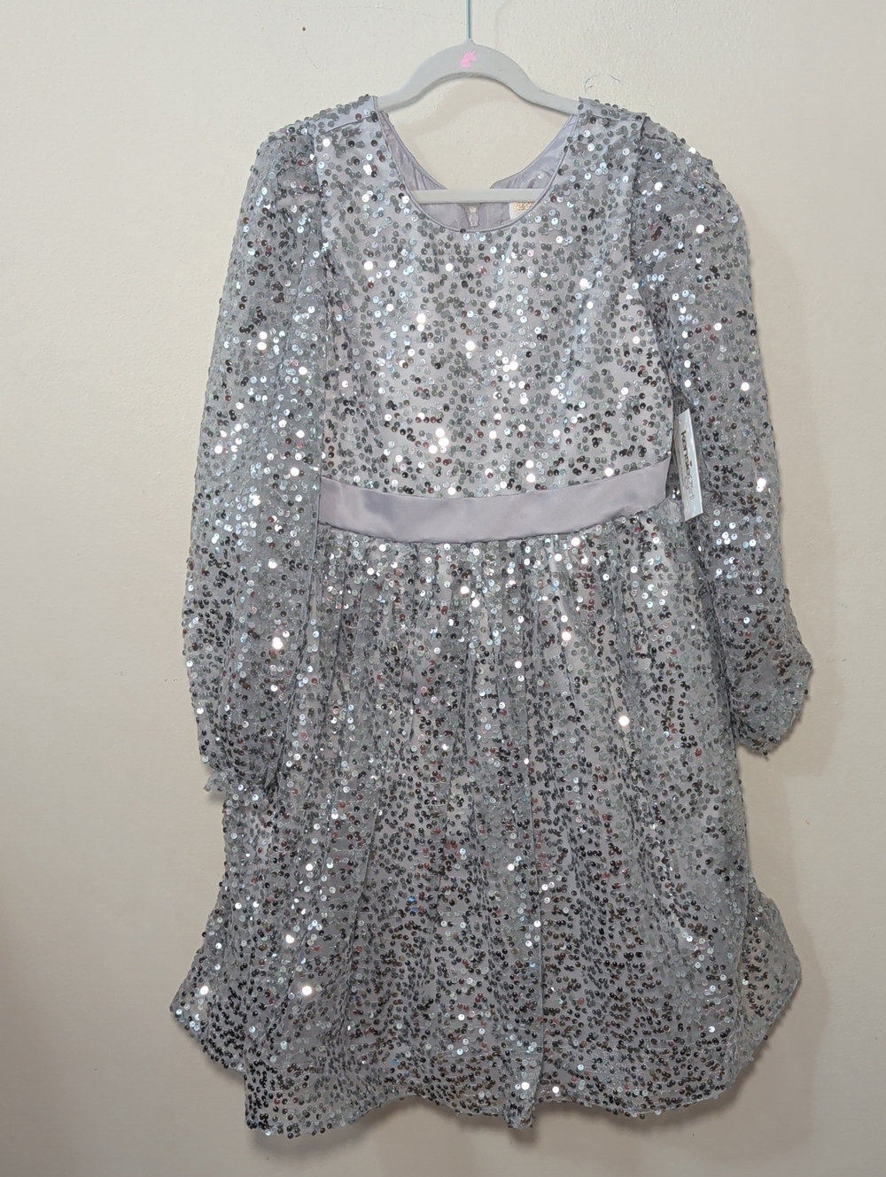 Kensie Girl Silver Sequin Party Dress Belted New with Tags Girls Size 12